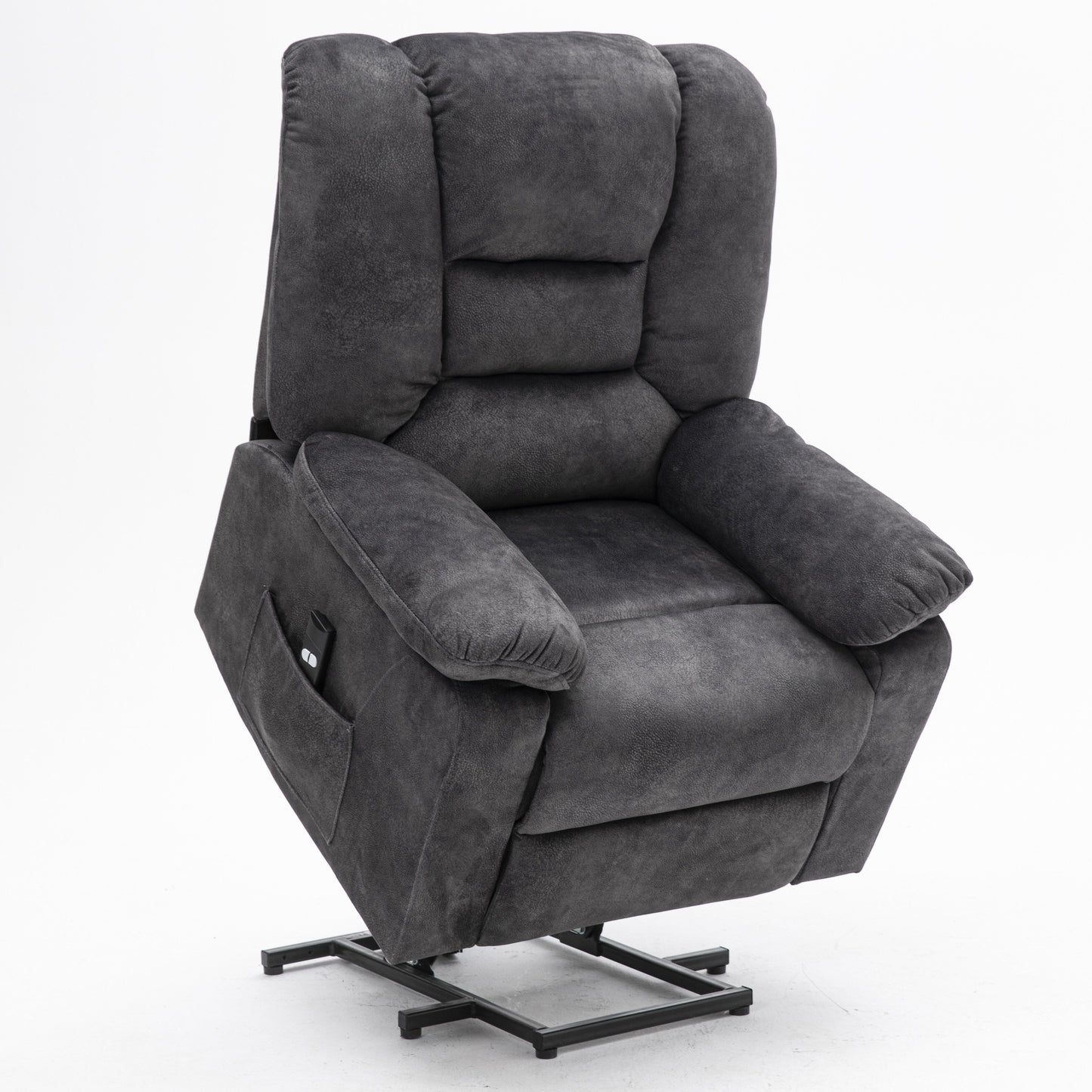 Gray Velvet Upholstered Power Lift Recliner for Elderly with Massage, Lumbar Heating, Side Storage Pockets