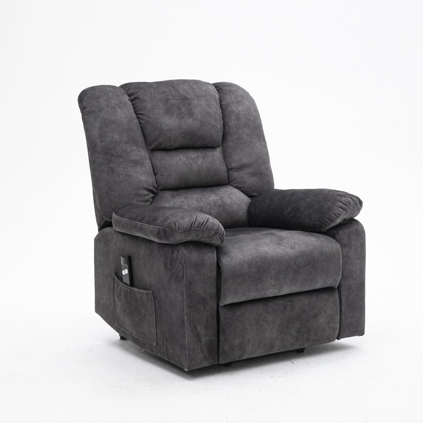 Gray Velvet Upholstered Power Lift Recliner for Elderly with Massage, Lumbar Heating, Side Storage Pockets