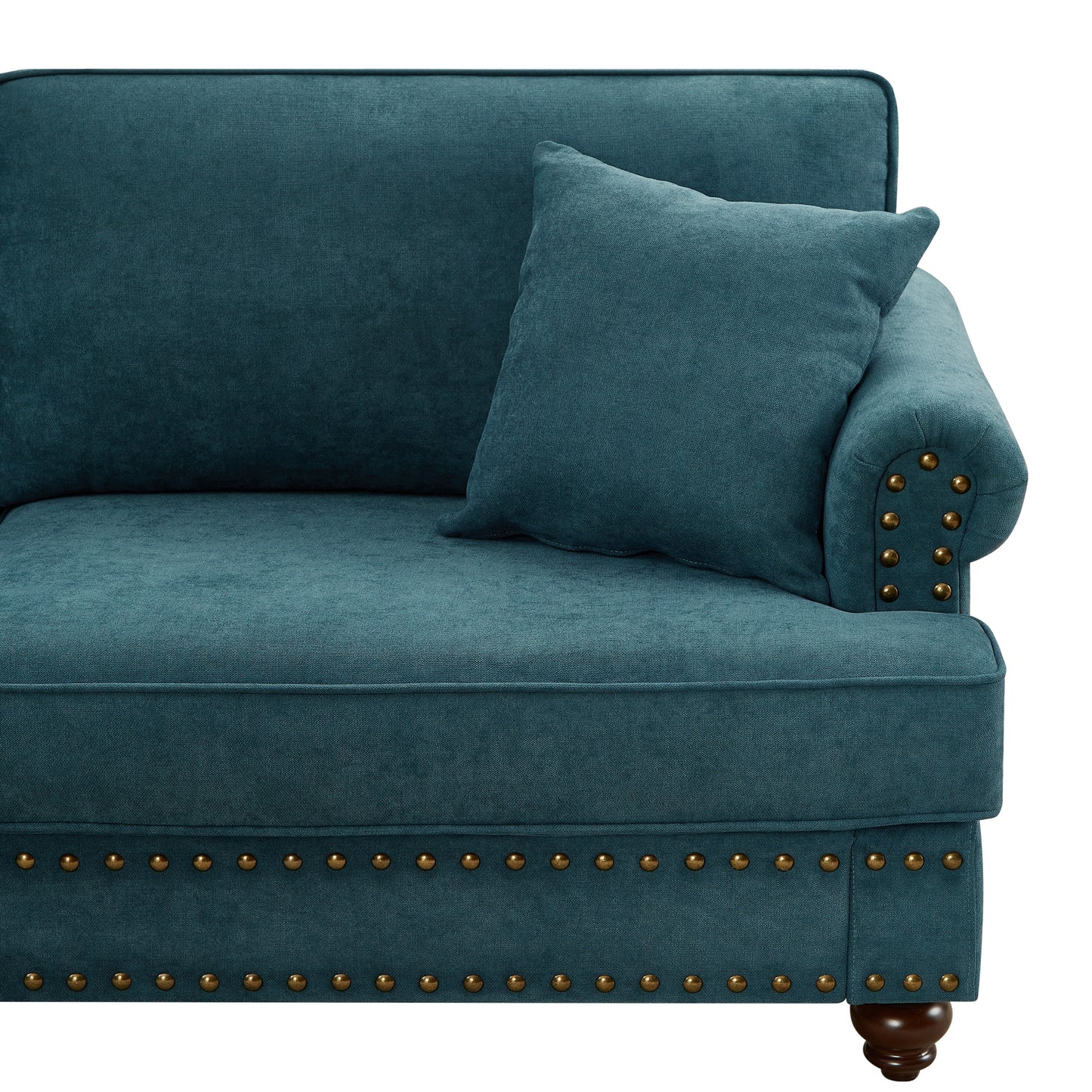 Green 60 Modern Chenille 2-Seater Sofa Couch, with Brown Legs, 2 Pillows, and Removable Back Cushions