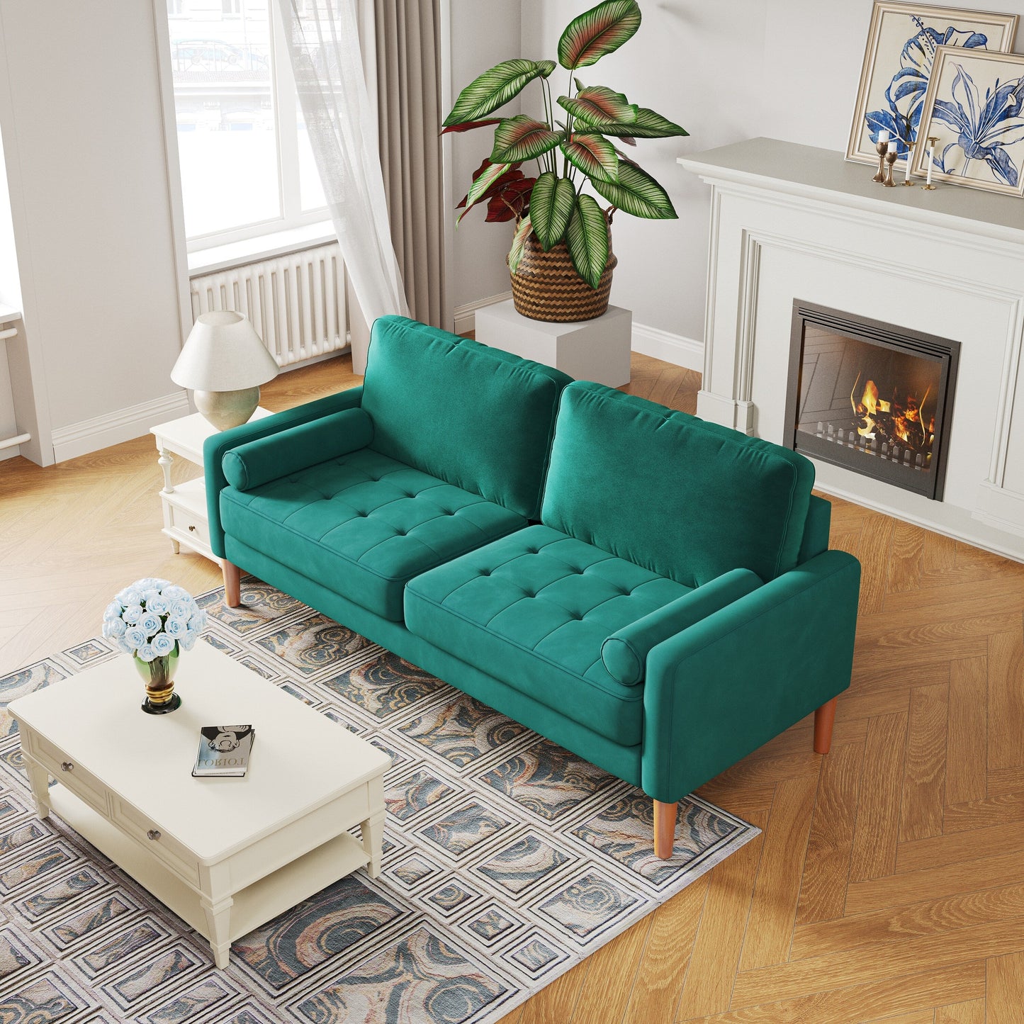 Green 67.7 Upholstered 3-Seater Sofa with Tool-Free Assembly, High-Density Foam, and Solid Wood Frame