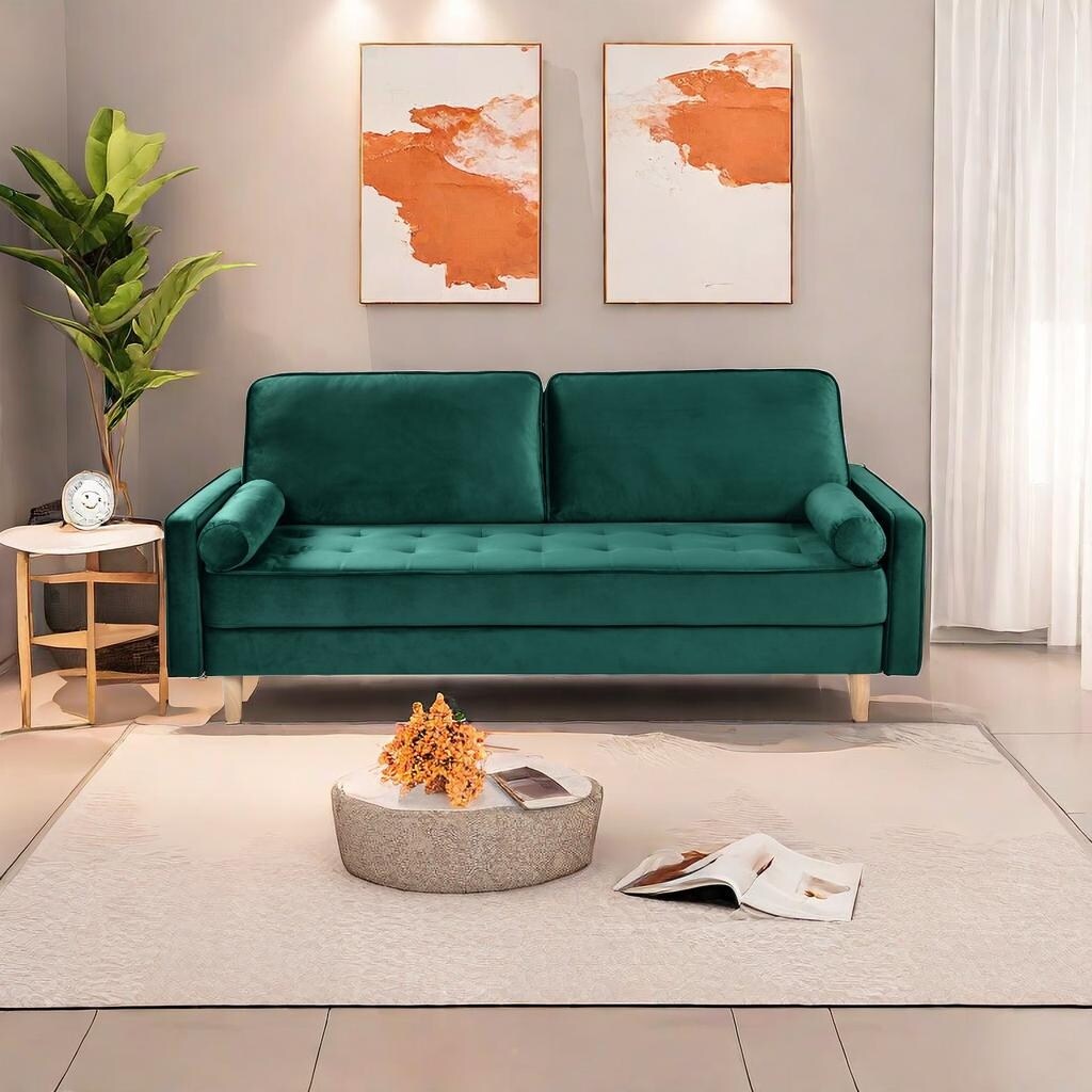 Green 70 3-seater Sofa with High-Quality Elastic amd Doll Cotton Filling Cushion for Living Room
