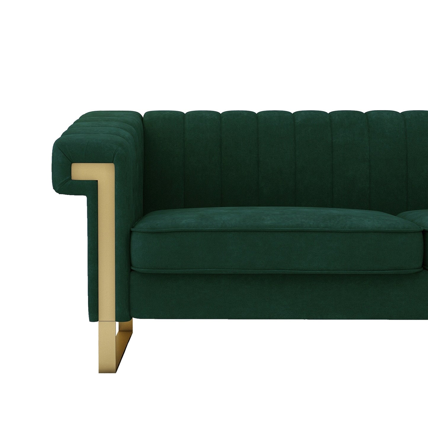 Green 83.85'' Velvet 3-Seater Couch with Decorative Armrests and Gold Accents