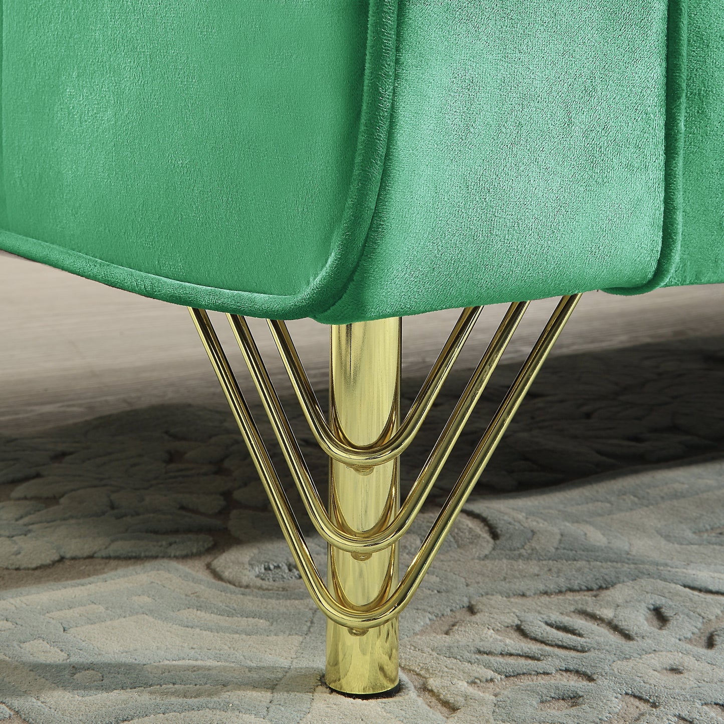Green 86.61 Velvet 3-seater Sofa with Pillows and Gold Finish Metal Leg for Living Room