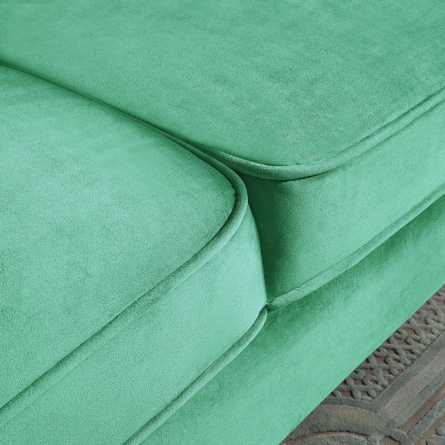Green 86.61 Velvet 3-seater Sofa with Pillows and Gold Finish Metal Leg for Living Room