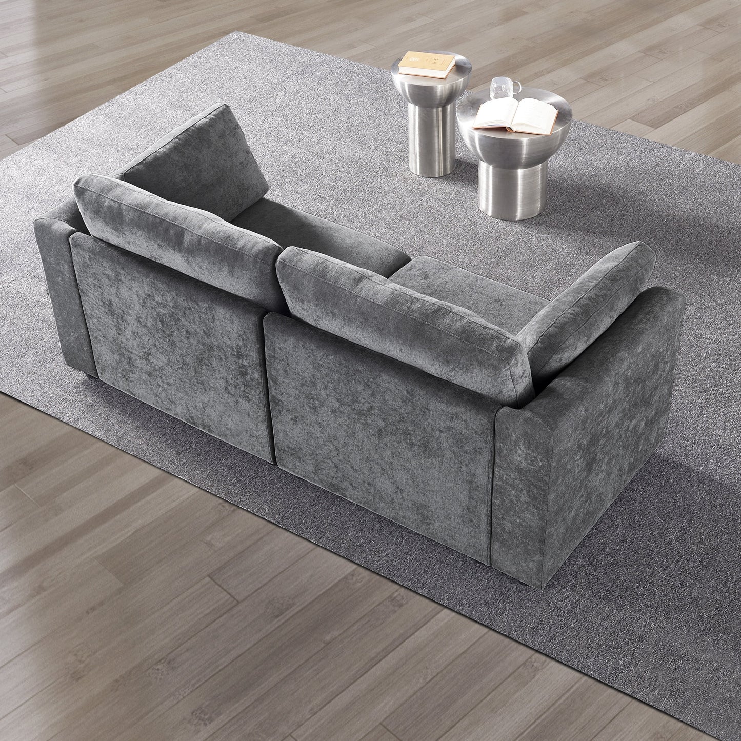 Grey 80.31 Chenille Loveseat Modular Sofa with Solid Wood Frame for Living Room