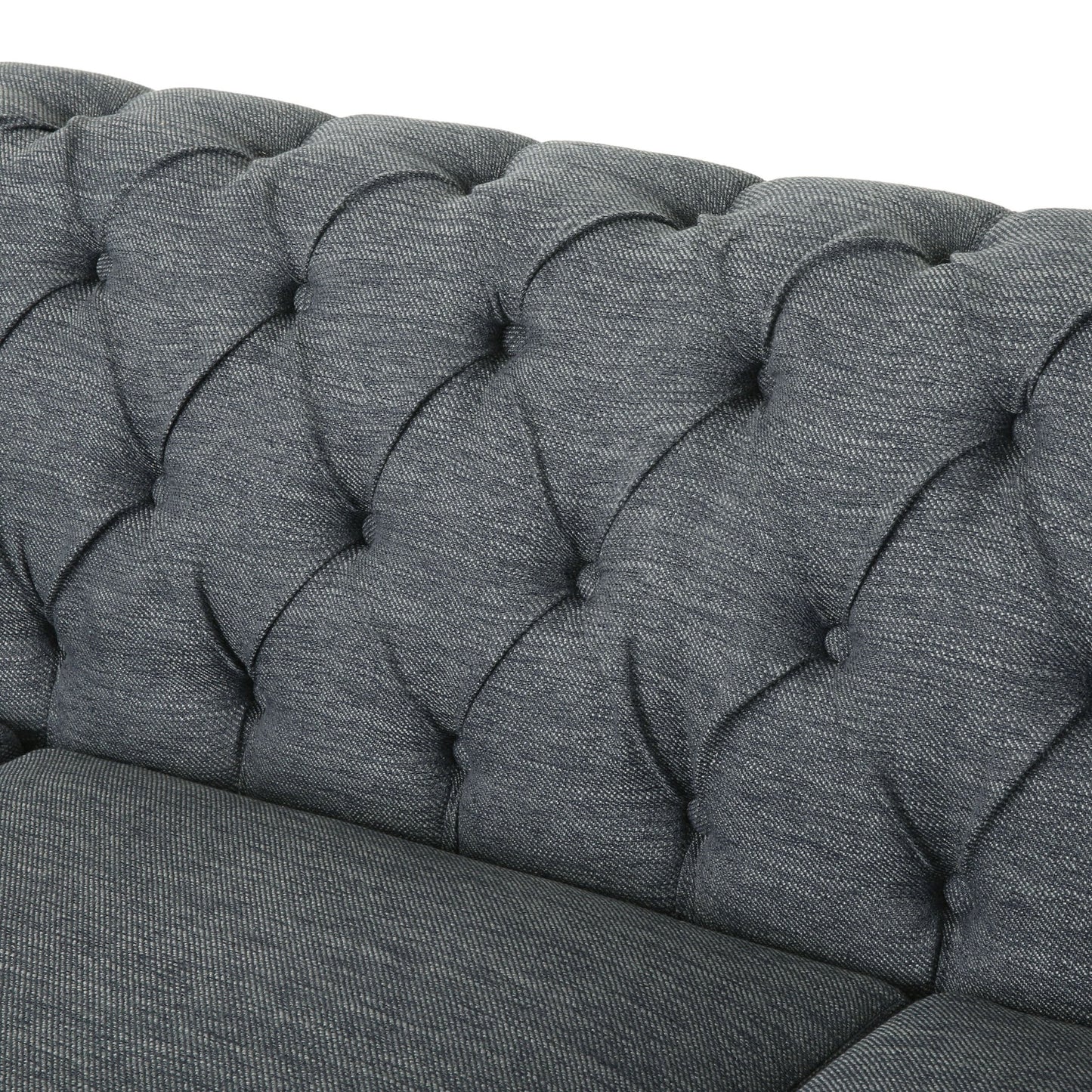 Grey 85.5'' Polyester Sofa with Tufted Backrest and Wooden Legs