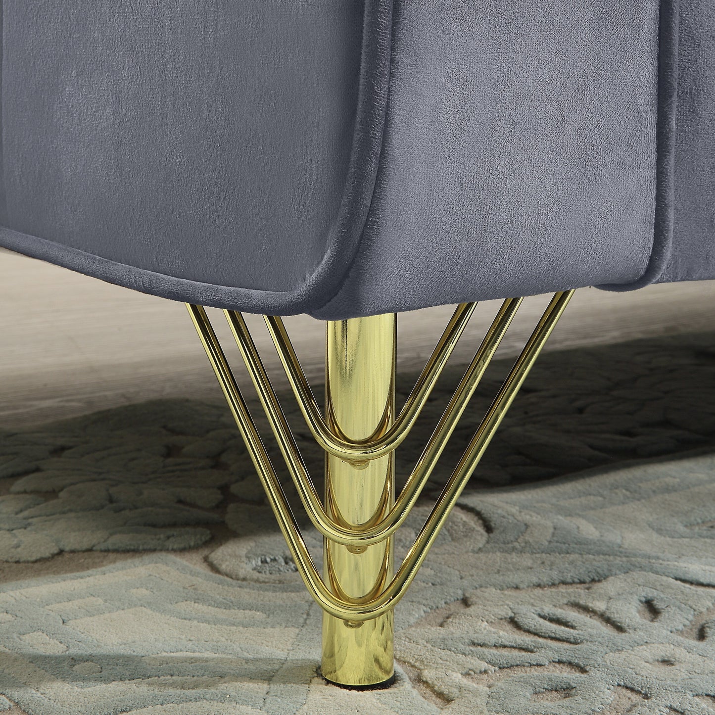 Grey 86.61 Velvet 3-seater Sofa with Pillows and Gold Finish Metal Leg for Living Room