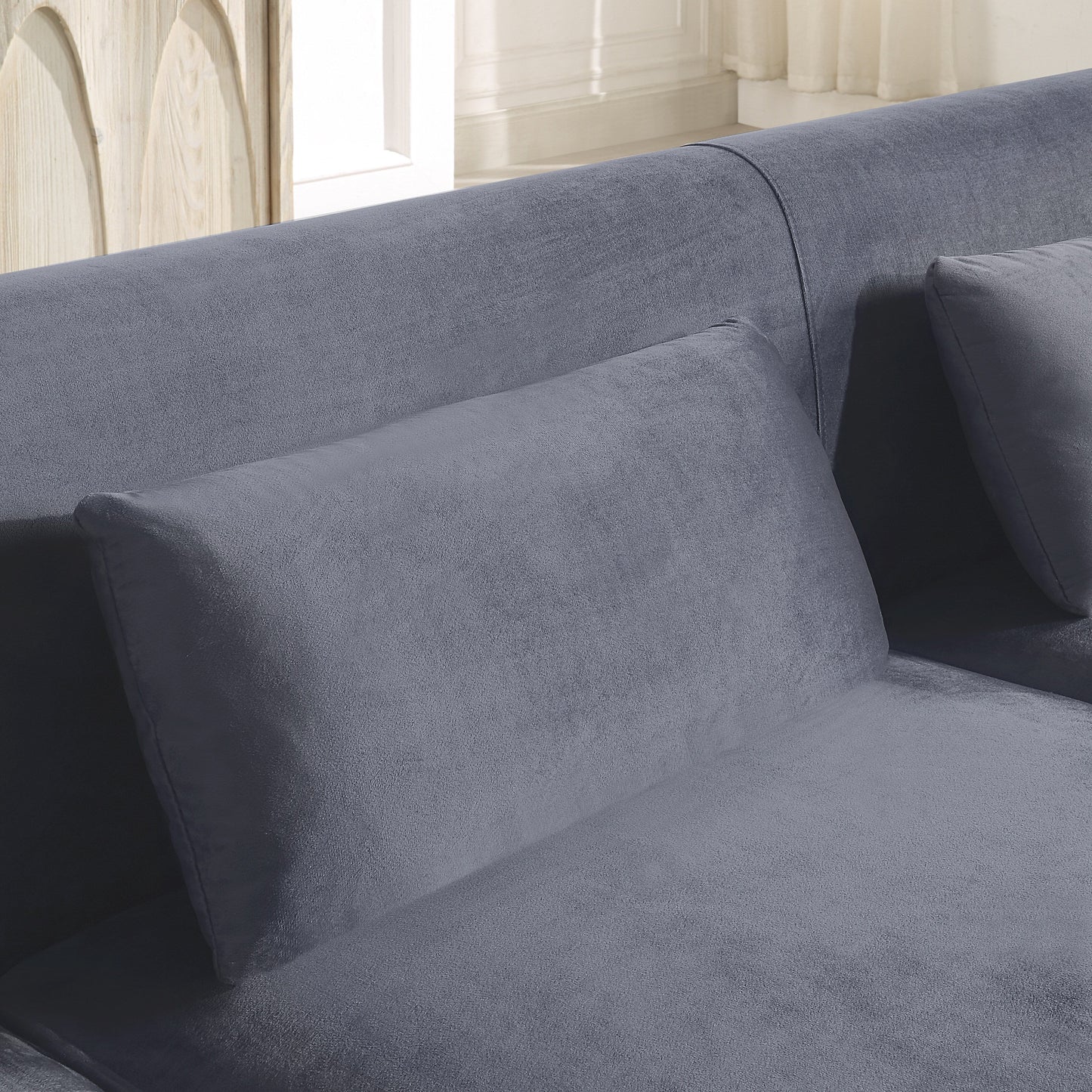 Grey 86.61 Velvet 3-seater Sofa with Pillows and Gold Finish Metal Leg for Living Room