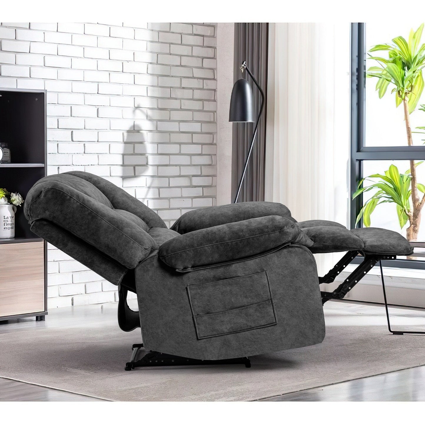 Grey Spacious Recliner Sofa with 8-Point Massage, Lumbar Heat, Adjustable Recline, and Heavy-Duty Frame