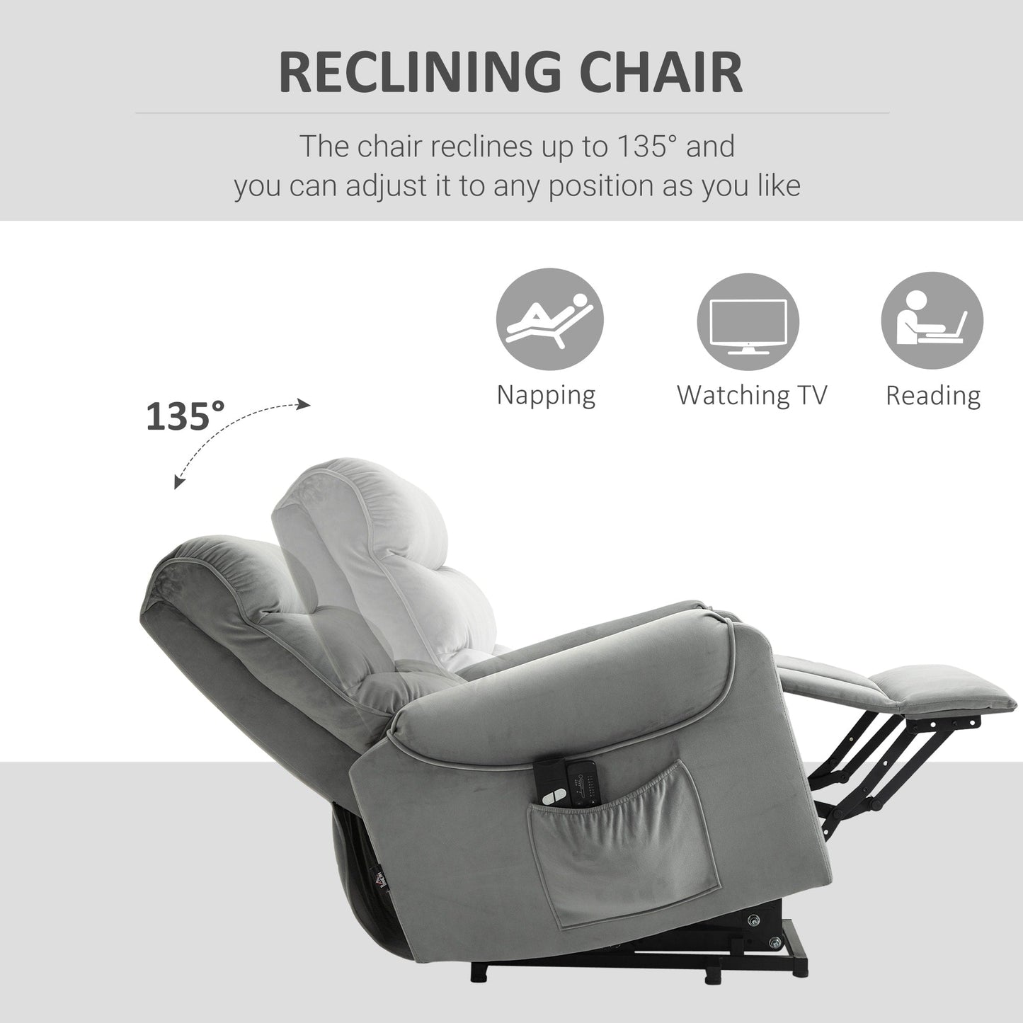 HOMCOM Electric Power Lift Recliner, Upholstered Vibration Massage Chair with Remote Control