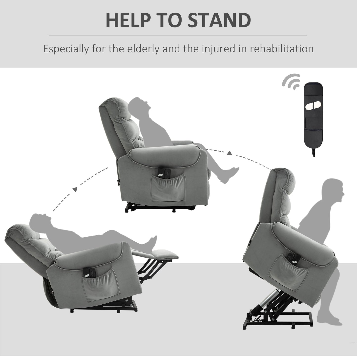 HOMCOM Electric Power Lift Recliner, Upholstered Vibration Massage Chair with Remote Control