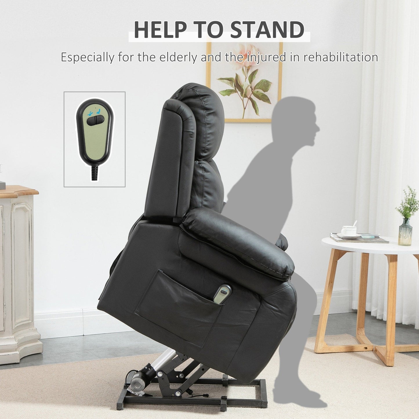 HOMCOM Living Room Power Lift Chair, PU Leather Electric Recliner Sofa Chair for Elderly with Remote Control