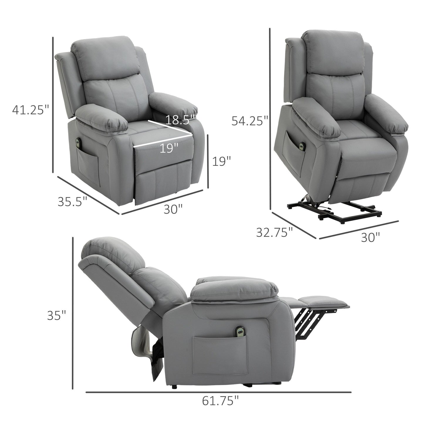 HOMCOM Living Room Power Lift Chair, PU Leather Electric Recliner Sofa Chair for Elderly with Remote Control