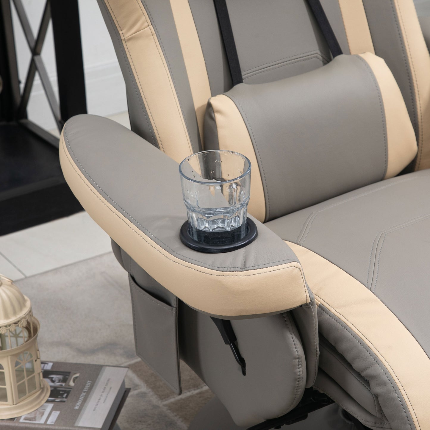 HOMCOM Manual Recliner Armchair PU Leather Lounge Chair w/ Adjustable Leg Rest, 135° Reclining Function, 360° Swivel, Cup Holder