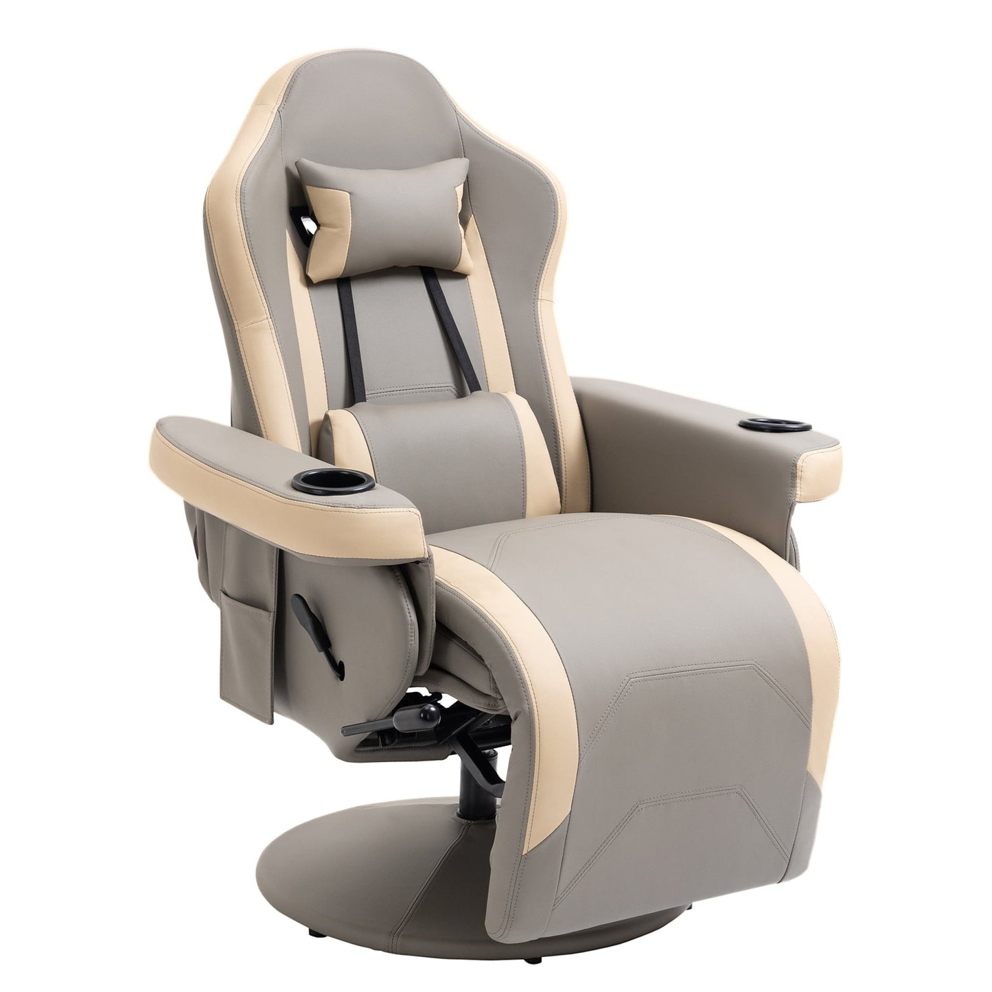HOMCOM Manual Recliner Armchair PU Leather Lounge Chair w/ Adjustable Leg Rest, 135° Reclining Function, 360° Swivel, Cup Holder