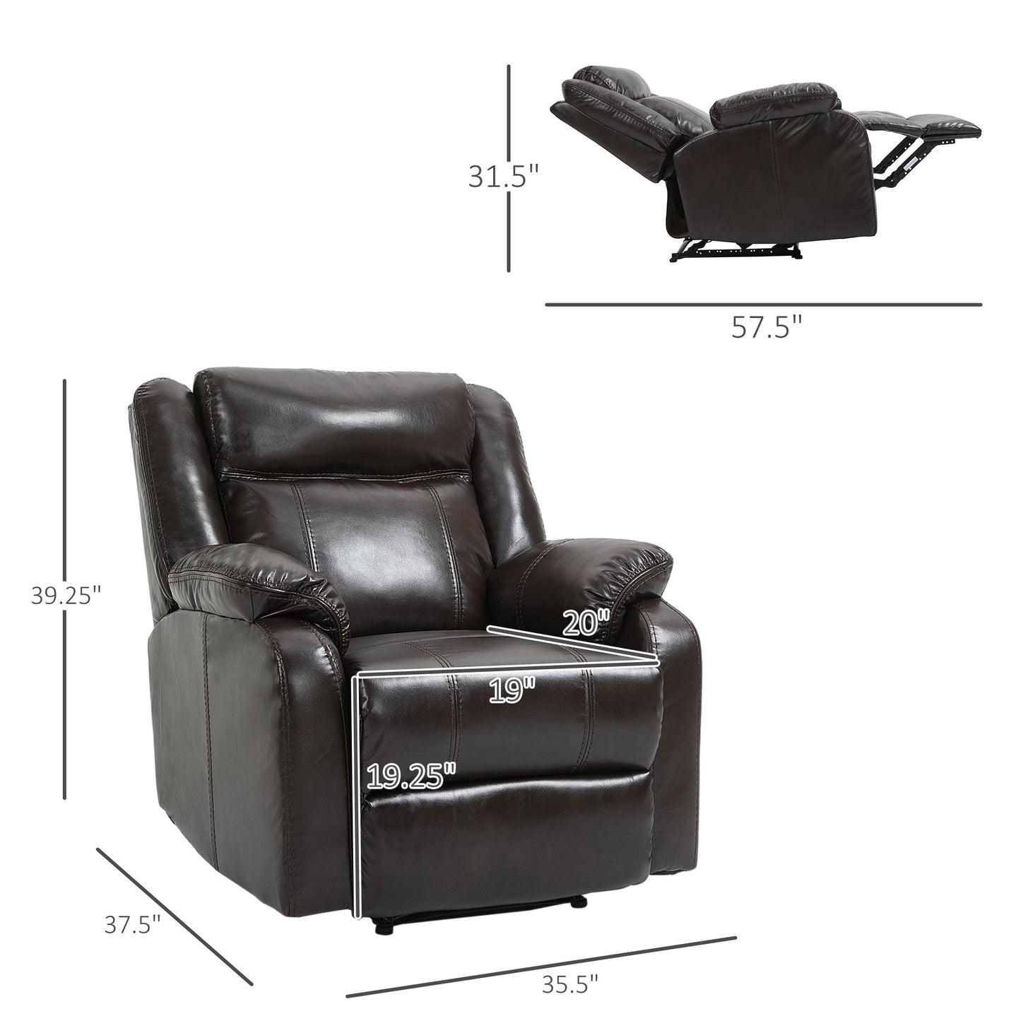 HOMCOM PU Leather Recliner Sofa Upholstered Manual Reclining Armchair with Footrest for Living Room