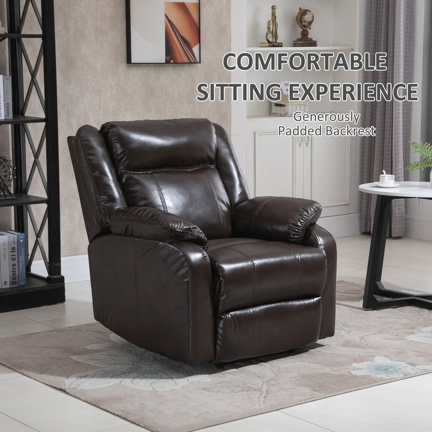 HOMCOM PU Leather Recliner Sofa Upholstered Manual Reclining Armchair with Footrest for Living Room
