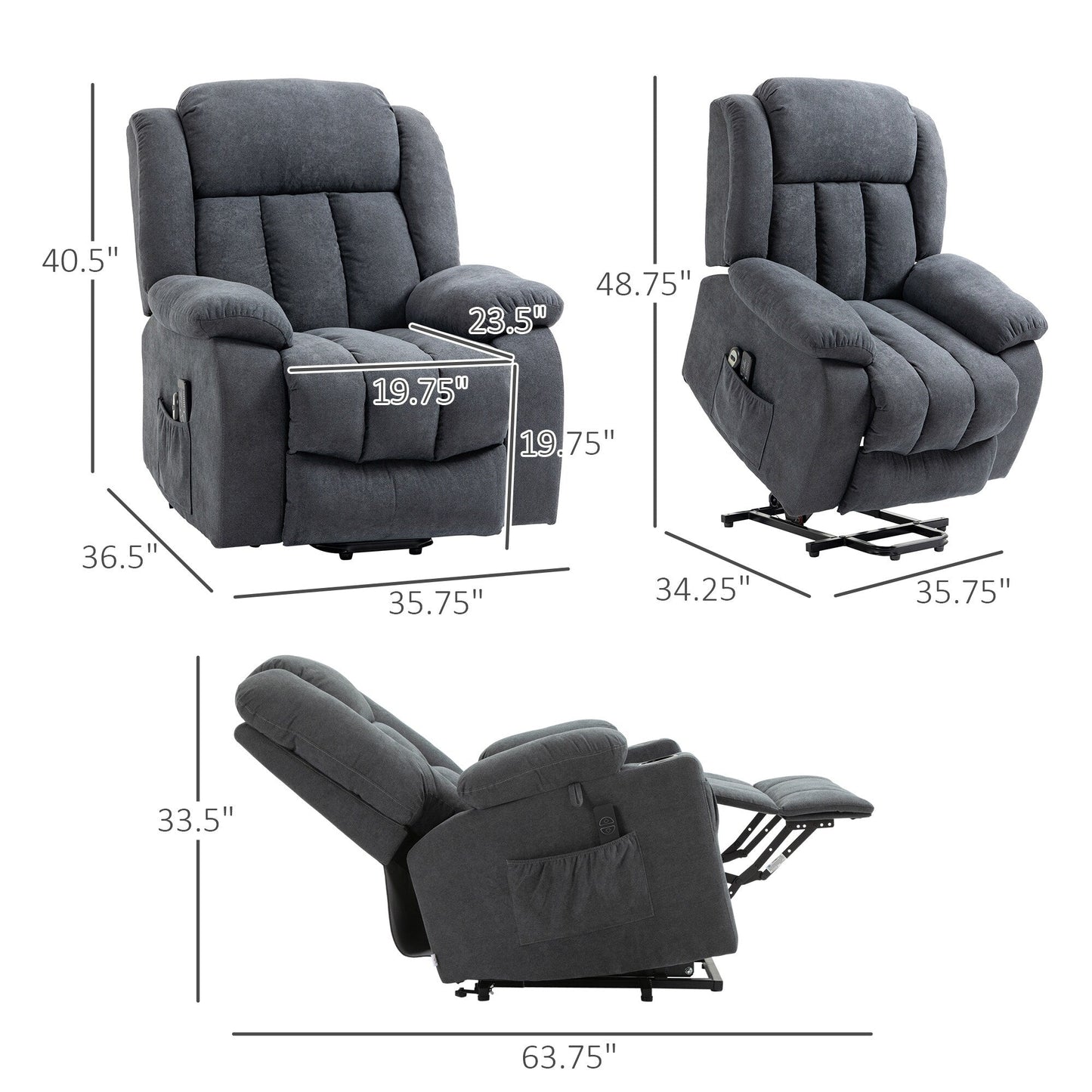 HOMCOM Power Lift Recliner Chair for Elderly Big and Tall with Massage
