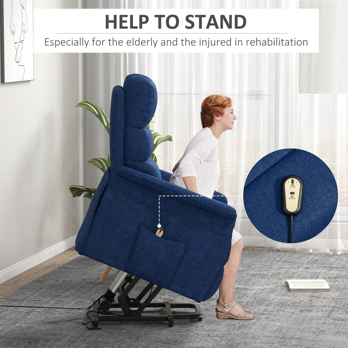 HOMCOM Power Lift Recliner Chair for Elderly, Easy Assembly, Fabric Lift Chair with Remote Control, Side Pockets for Living Room