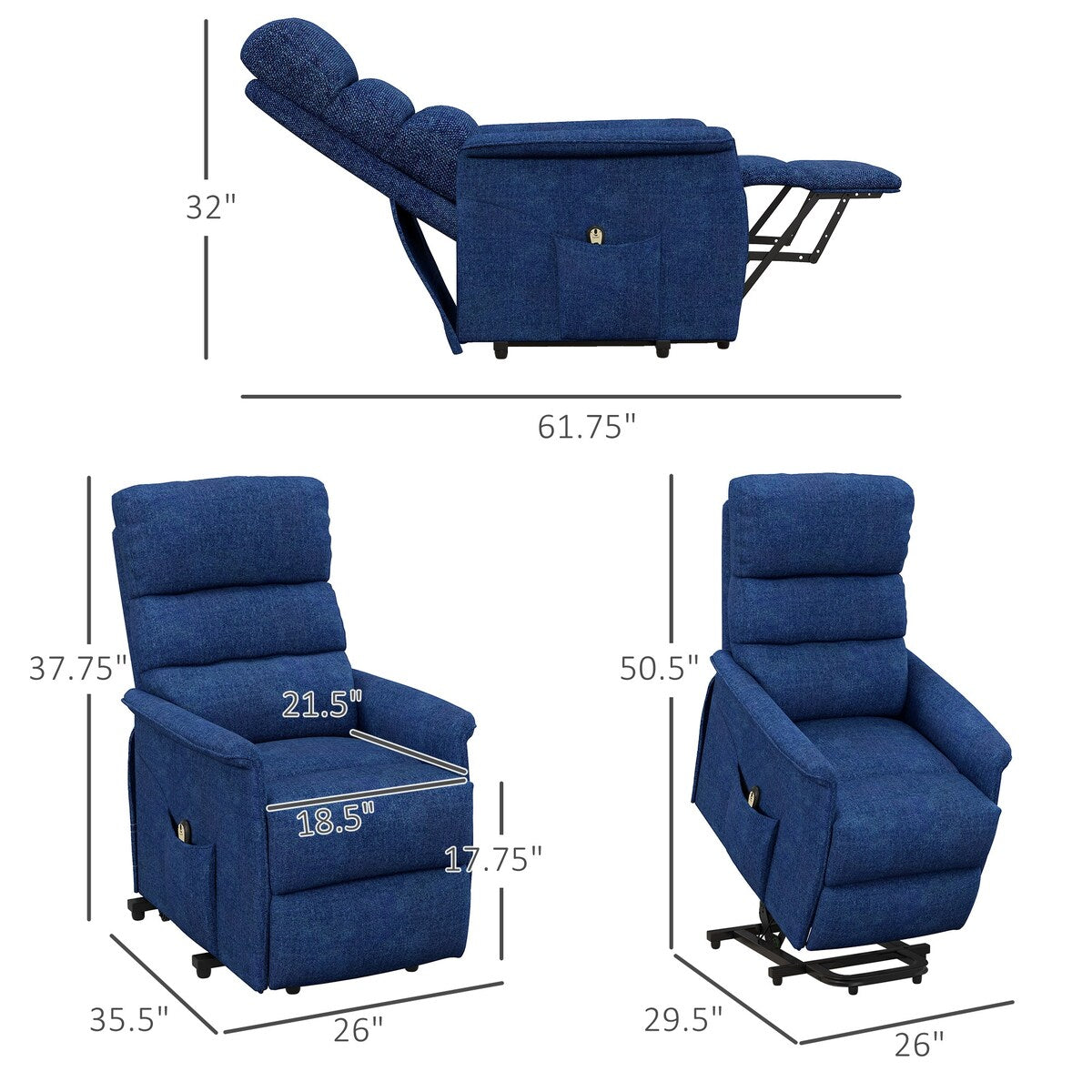 HOMCOM Power Lift Recliner Chair for Elderly, Easy Assembly, Fabric Lift Chair with Remote Control, Side Pockets for Living Room