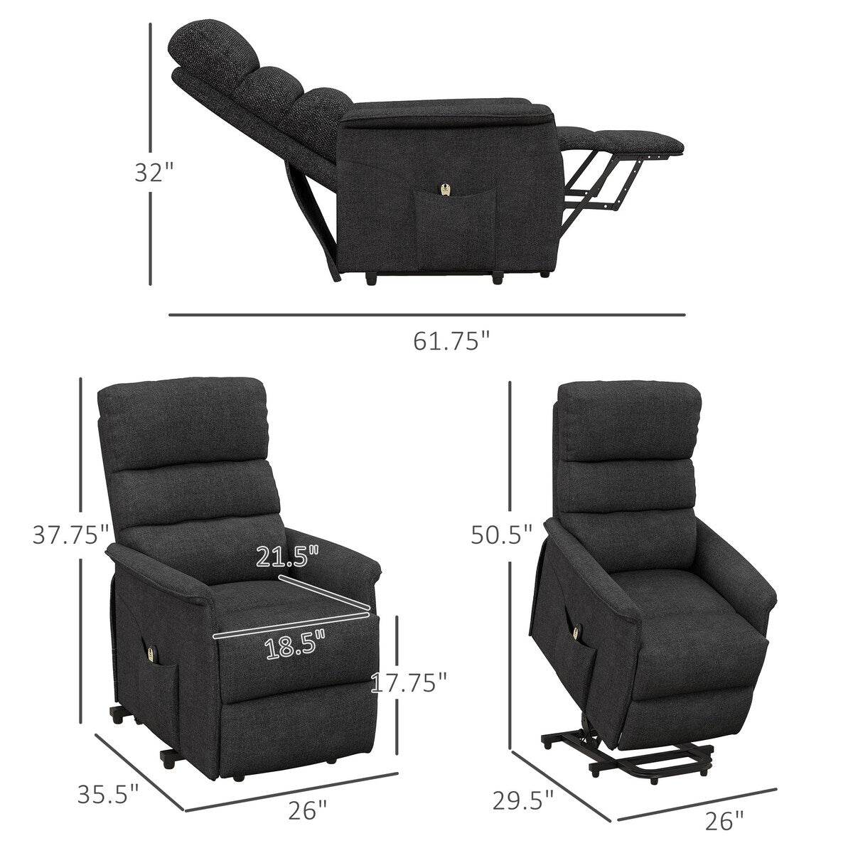HOMCOM Power Lift Recliner Chair for Elderly, Easy Assembly, Fabric Lift Chair with Remote Control, Side Pockets for Living Room