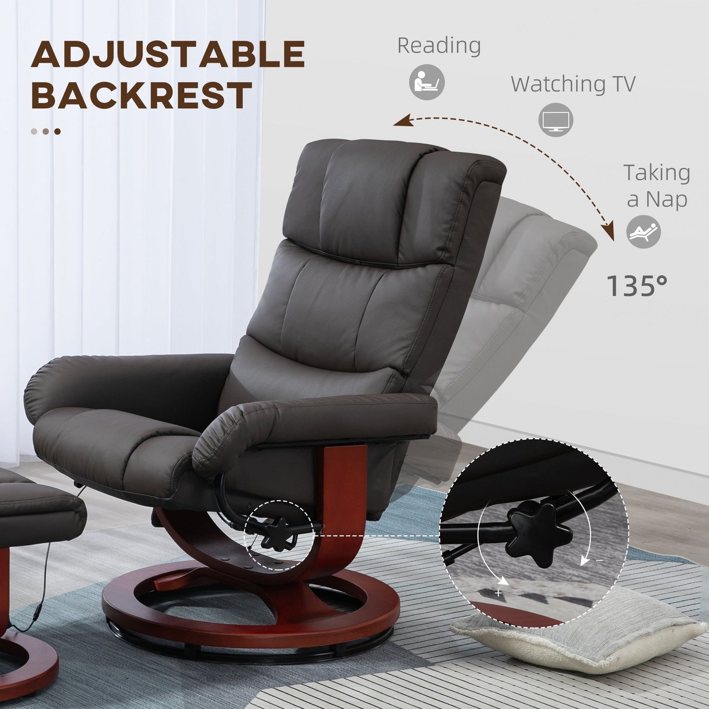 HOMCOM Recliner Chair with Ottoman, Electric Faux Leather Recliner