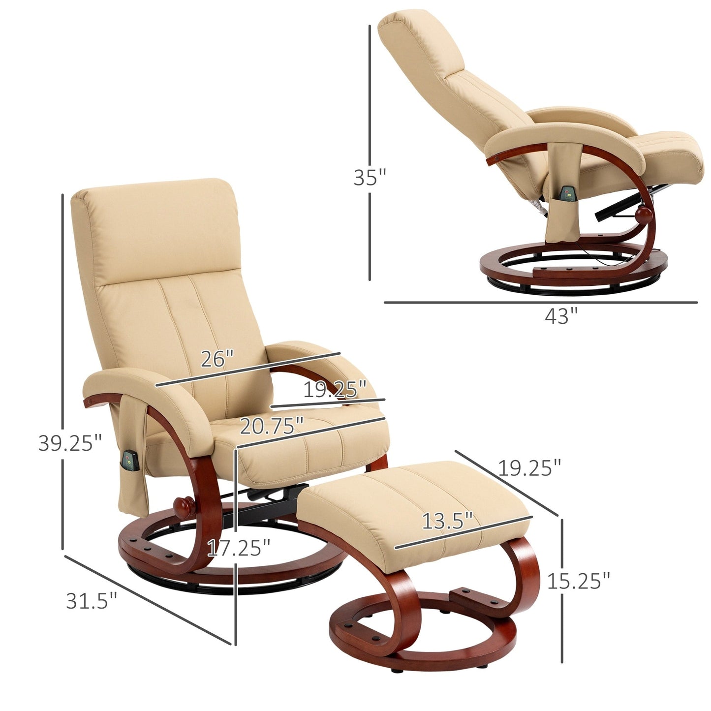 HOMCOM Recliner Chair with Ottoman, Electric Faux Leather Recliner