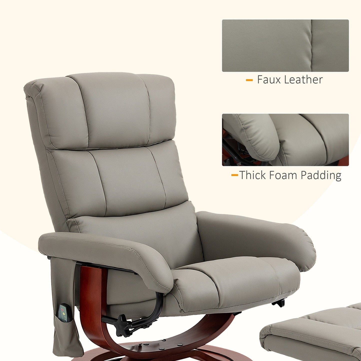 HOMCOM Recliner Chair with Ottoman, Electric Faux Leather Recliner
