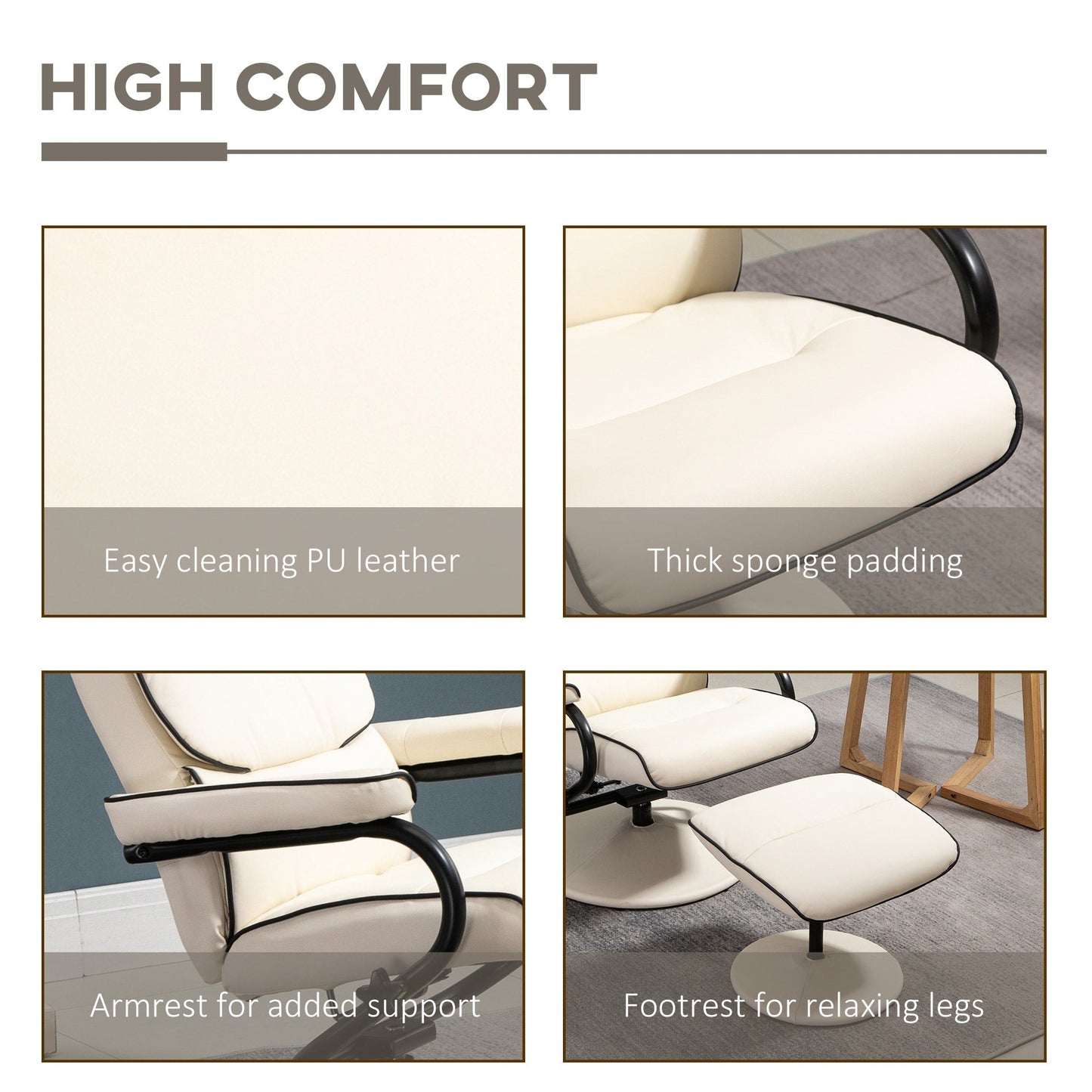 HOMCOM Recliner Chair with Ottoman, Swivel PU Leather High Back Armchair w/ Footrest Stool, 135° Adjustable Backrest