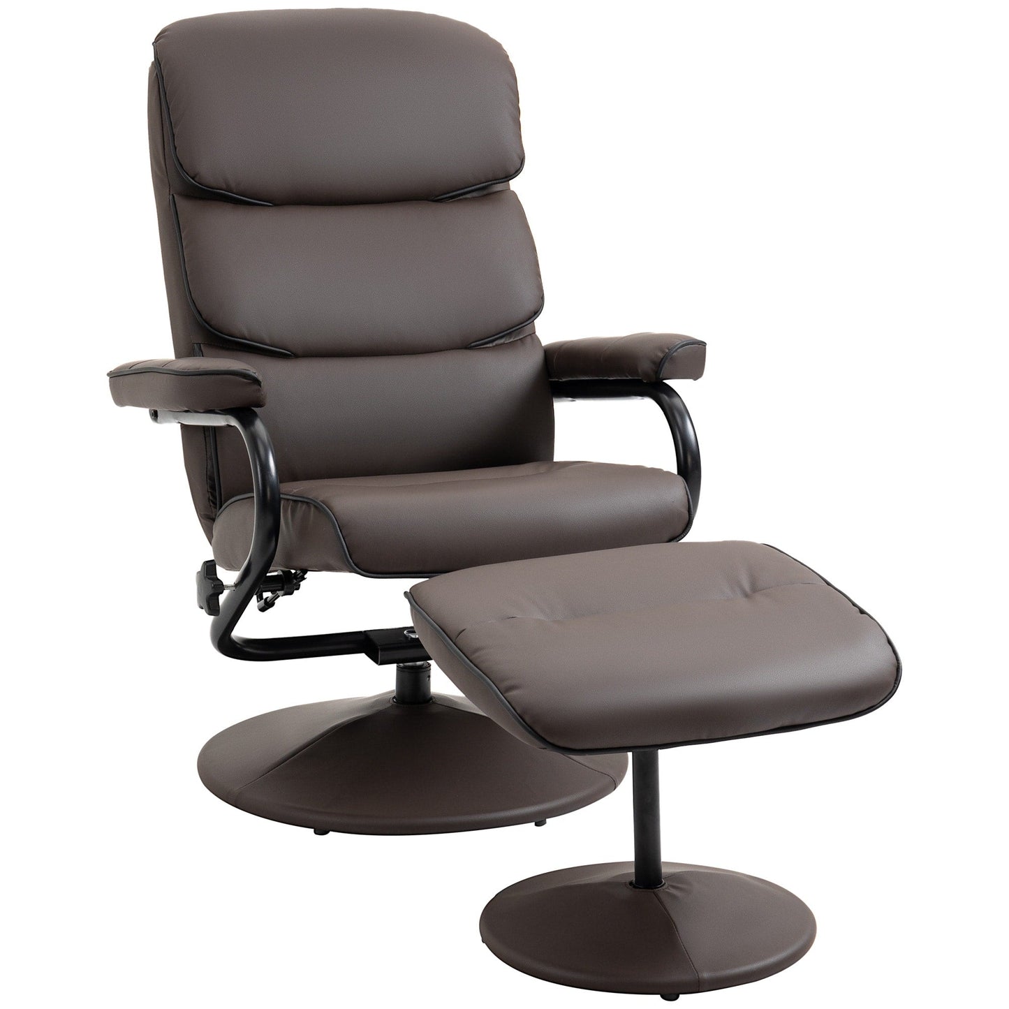 HOMCOM Recliner Chair with Ottoman, Swivel PU Leather High Back Armchair w/ Footrest Stool, 135° Adjustable Backrest