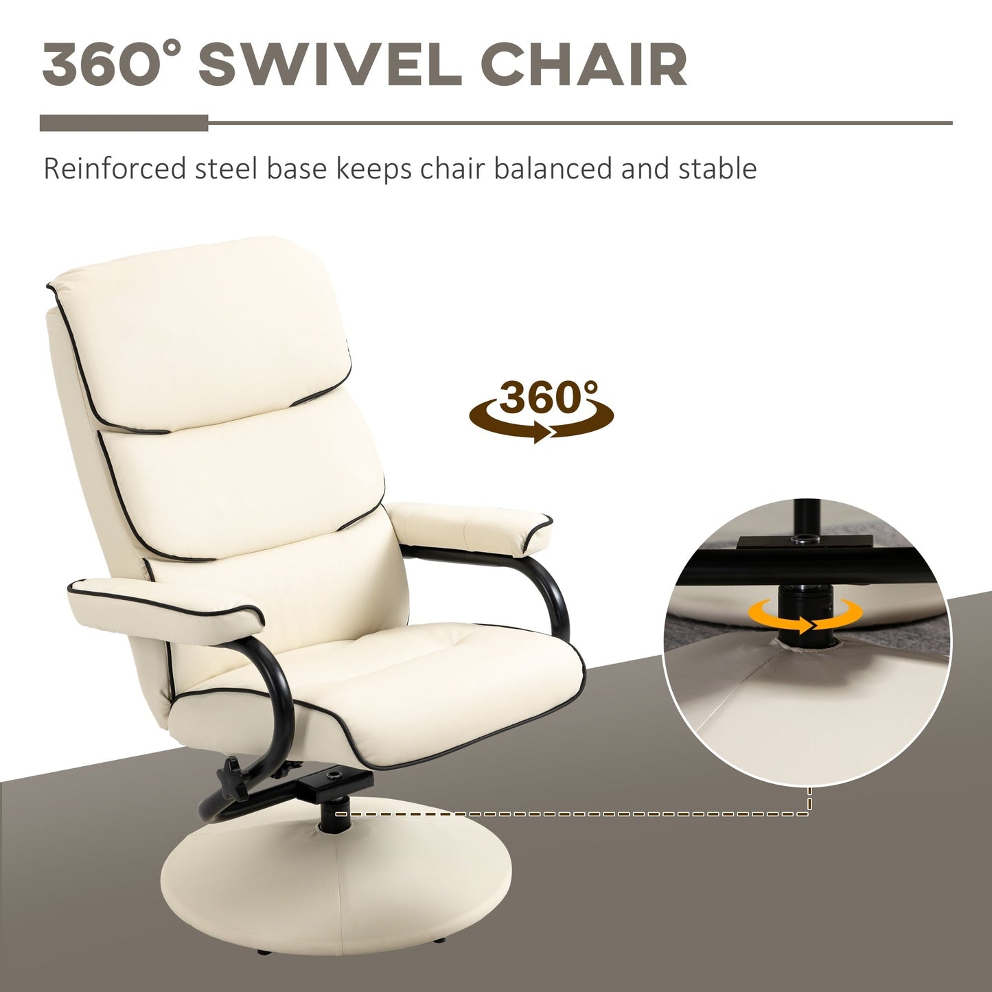 HOMCOM Recliner Chair with Ottoman, Swivel PU Leather High Back Armchair w/ Footrest Stool, 135° Adjustable Backrest
