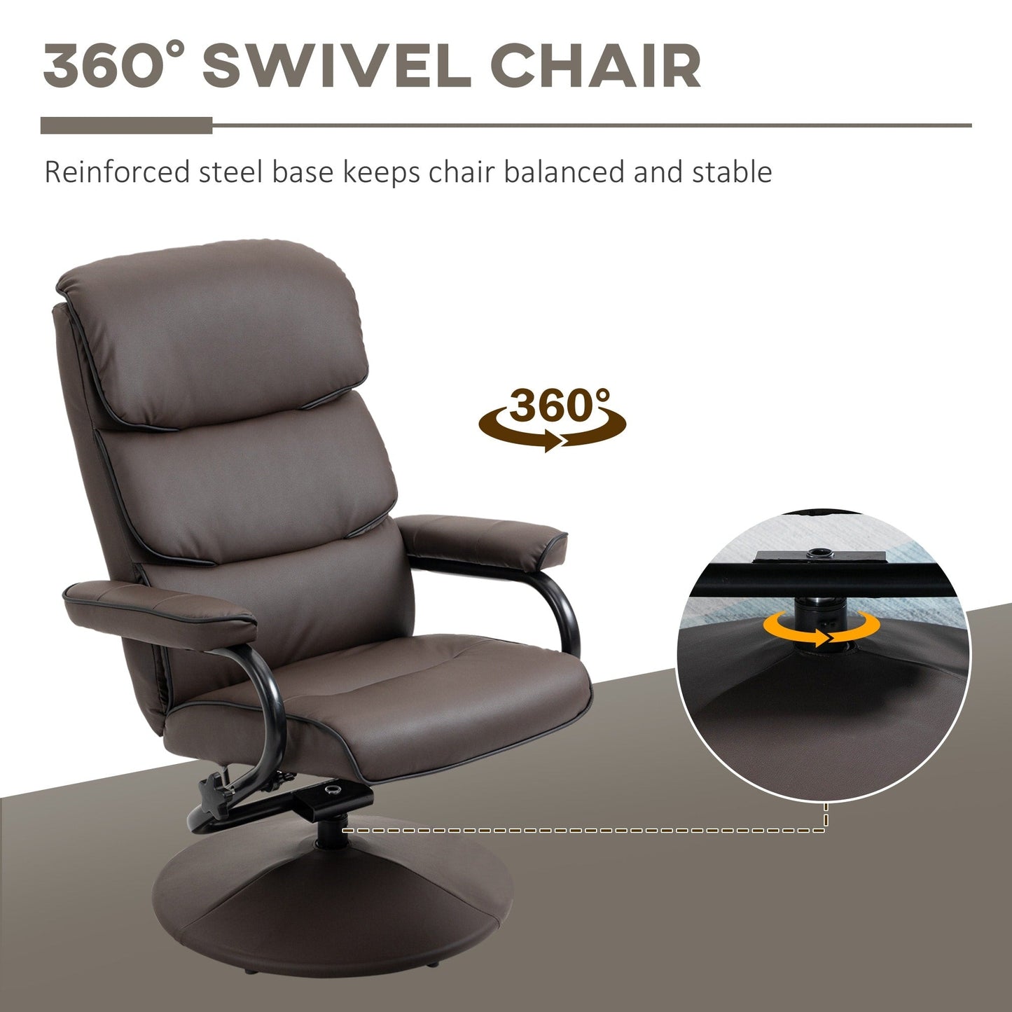 HOMCOM Recliner Chair with Ottoman, Swivel PU Leather High Back Armchair w/ Footrest Stool, 135° Adjustable Backrest