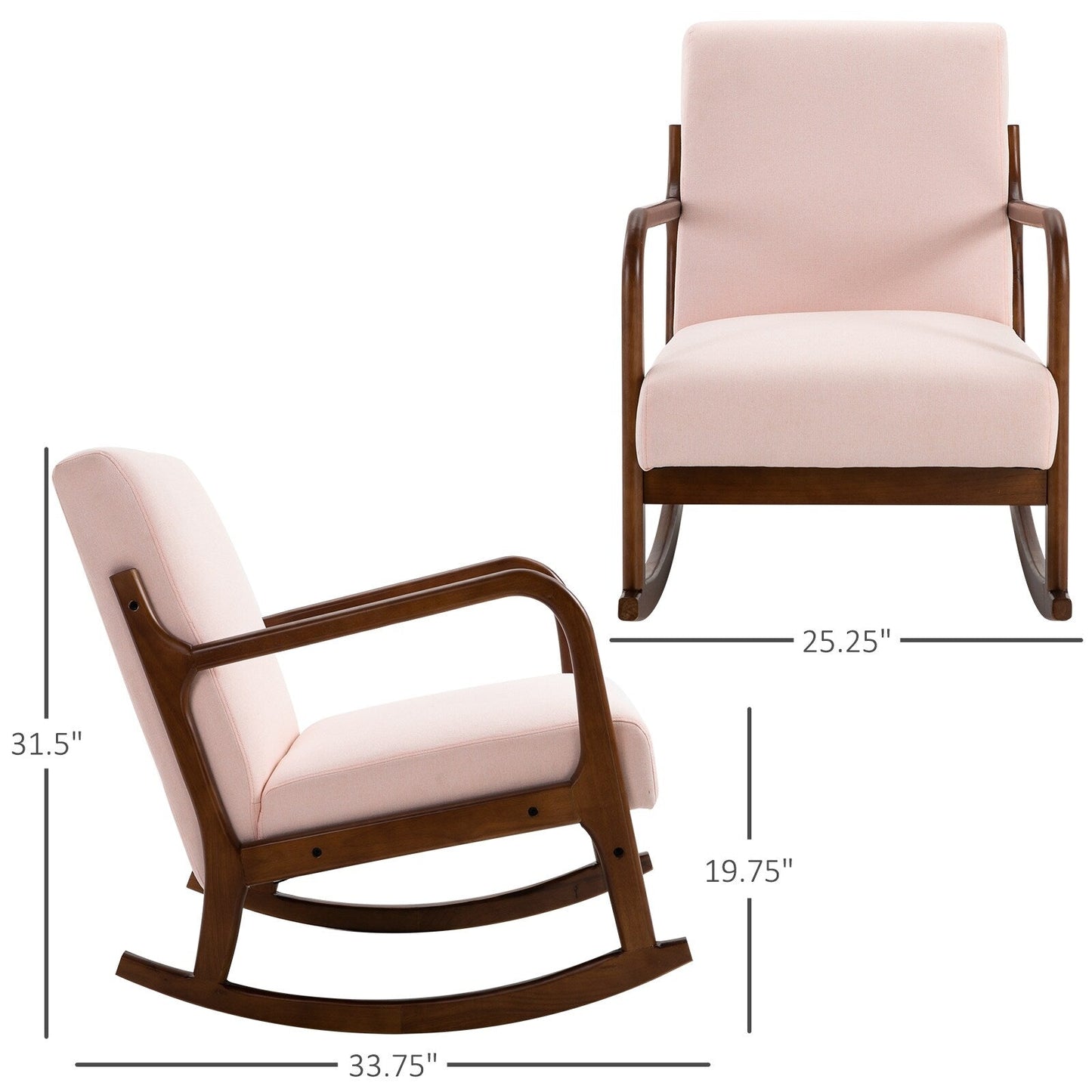 HOMCOM Rocking Chair with Curved Wood Base, Fabric Rocker with Padded Seat Home Furniture Bedroom Living Room Relax
