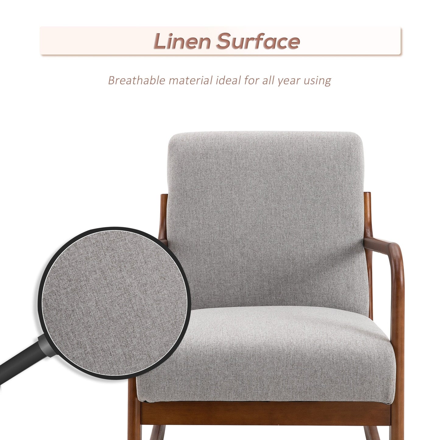 HOMCOM Rocking Chair with Curved Wood Base, Fabric Rocker with Padded Seat Home Furniture Bedroom Living Room Relax