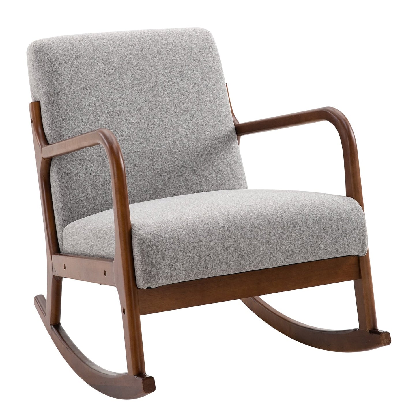 HOMCOM Rocking Chair with Curved Wood Base, Fabric Rocker with Padded Seat Home Furniture Bedroom Living Room Relax