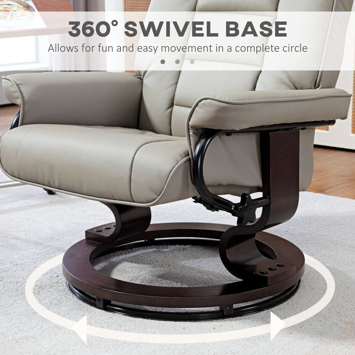 HOMCOM Swivel Recliner Chair and Ottoman, Faux Leather Reclining Chair with High Back