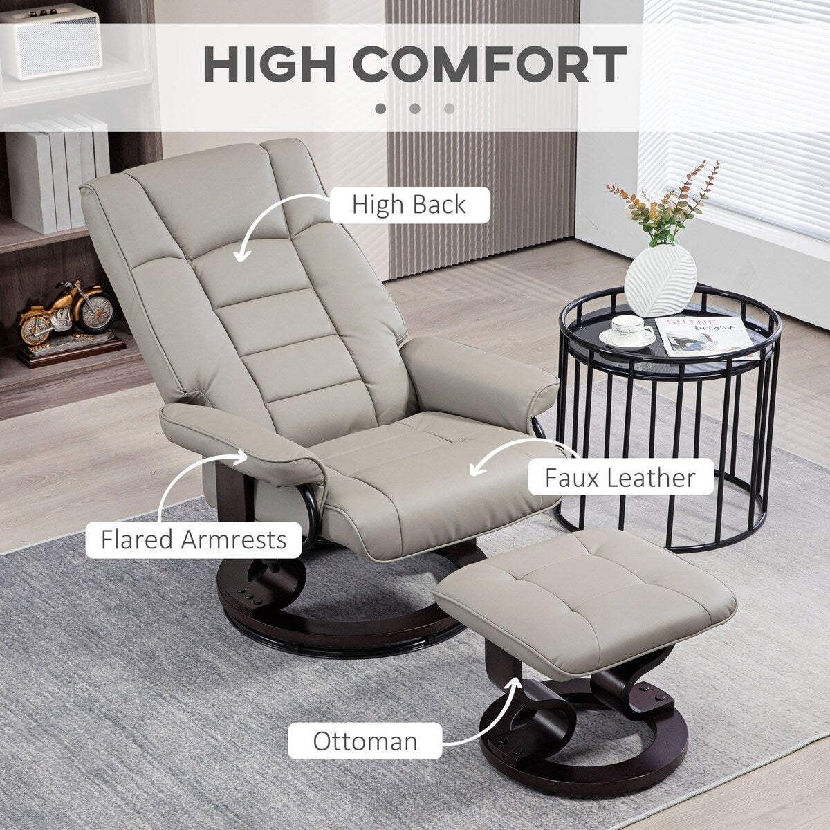HOMCOM Swivel Recliner Chair and Ottoman, Faux Leather Reclining Chair with High Back