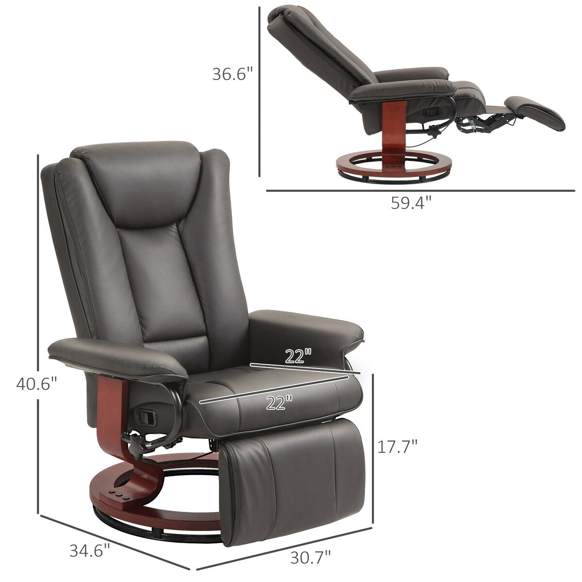 HOMCOM Swivel Recliner Chair, PU Leather Reclining Chair for Living Room, Modern Recliner Sofa with Footrest