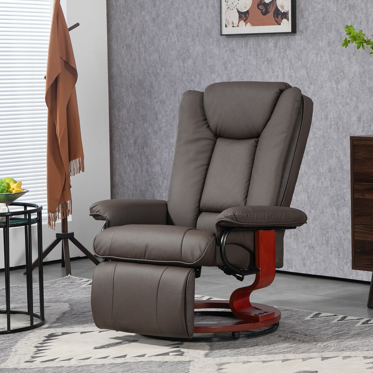 HOMCOM Swivel Recliner Chair, PU Leather Reclining Chair for Living Room, Modern Recliner Sofa with Footrest