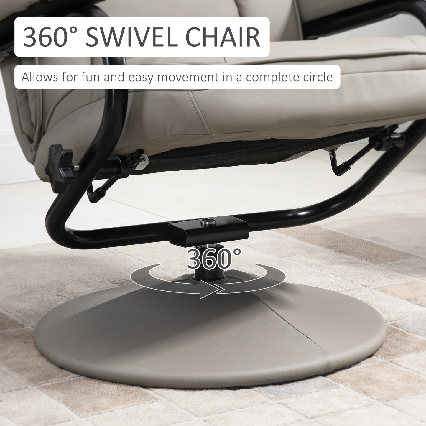HOMCOM Swivel Recliner, Manual PU Leather Armchair with Ottoman Footrest for Living Room, Office, Bedroom