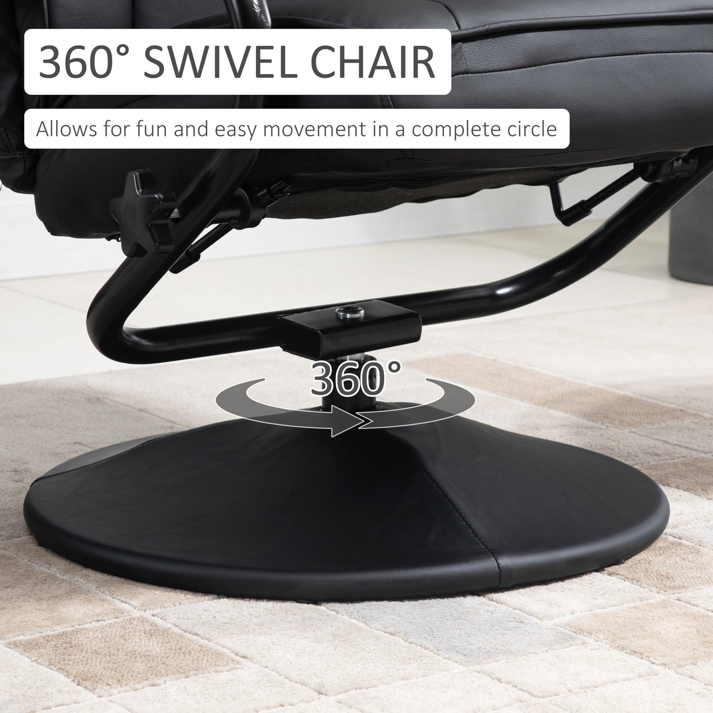 HOMCOM Swivel Recliner, Manual PU Leather Armchair with Ottoman Footrest for Living Room, Office, Bedroom