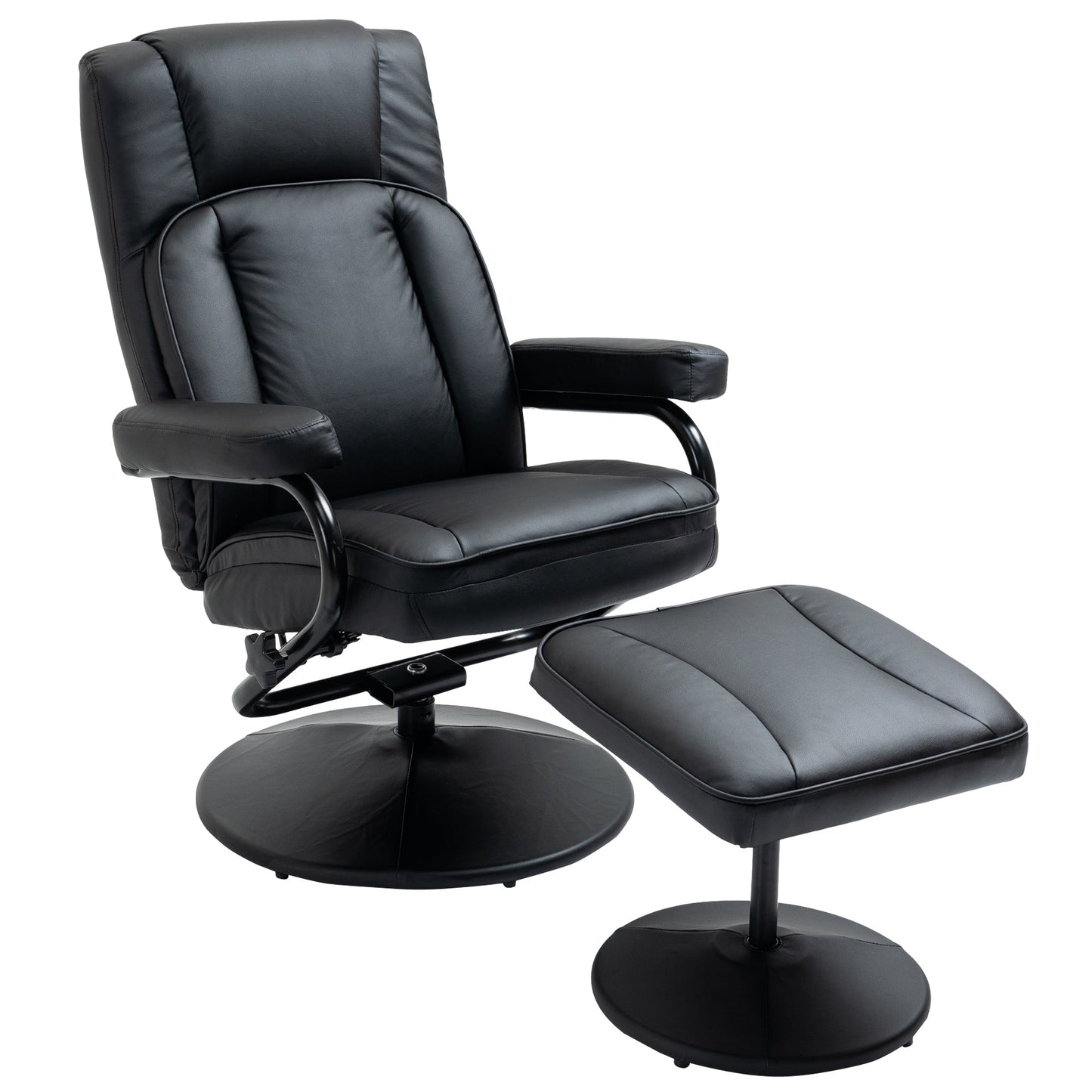 HOMCOM Swivel Recliner, Manual PU Leather Armchair with Ottoman Footrest for Living Room, Office, Bedroom