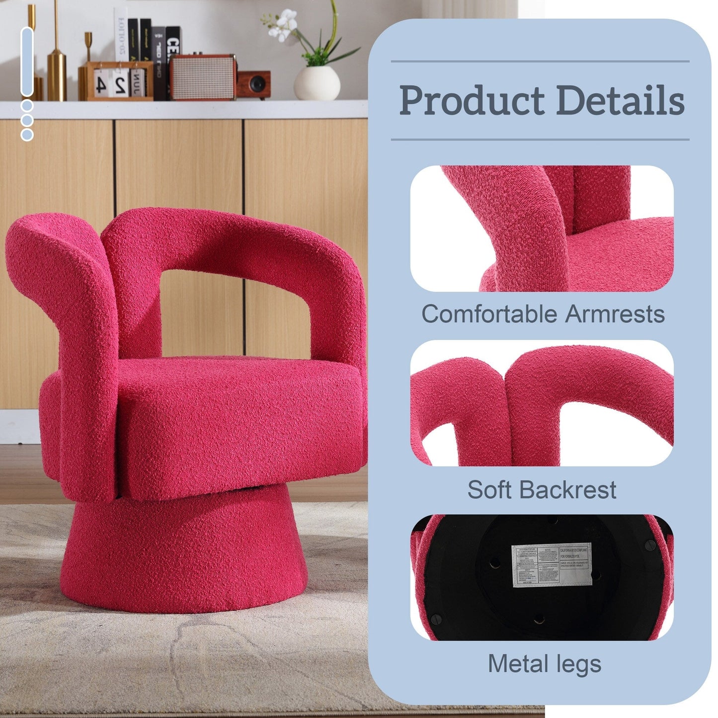 HOMEFUN Boucle Upholstered 360 Degree Swivel Cuddle Barrel Accent Chairs