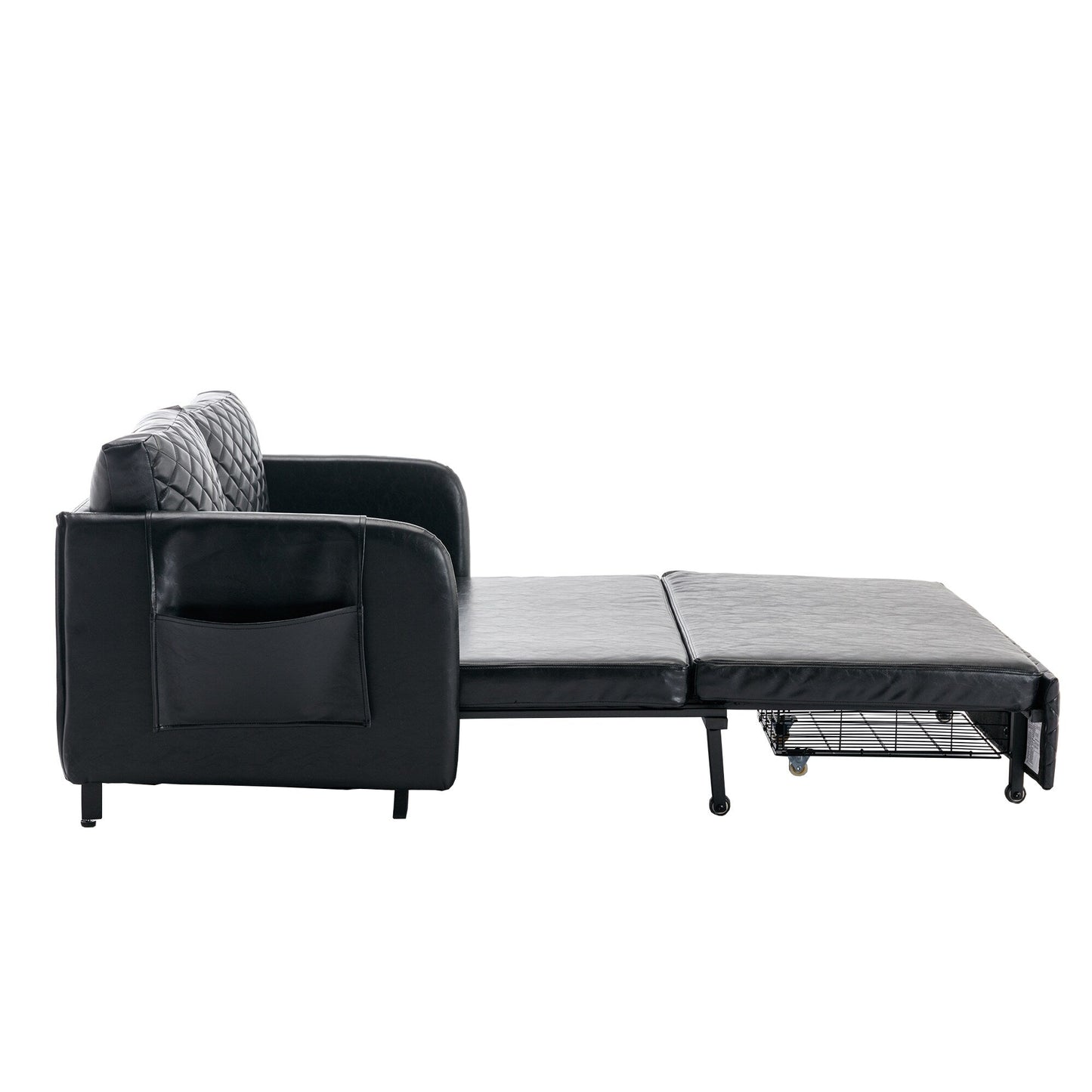 HOMEFUN Linen/PU Loveseat Convertible Storage Sleeper Sofa Bed with Headboard