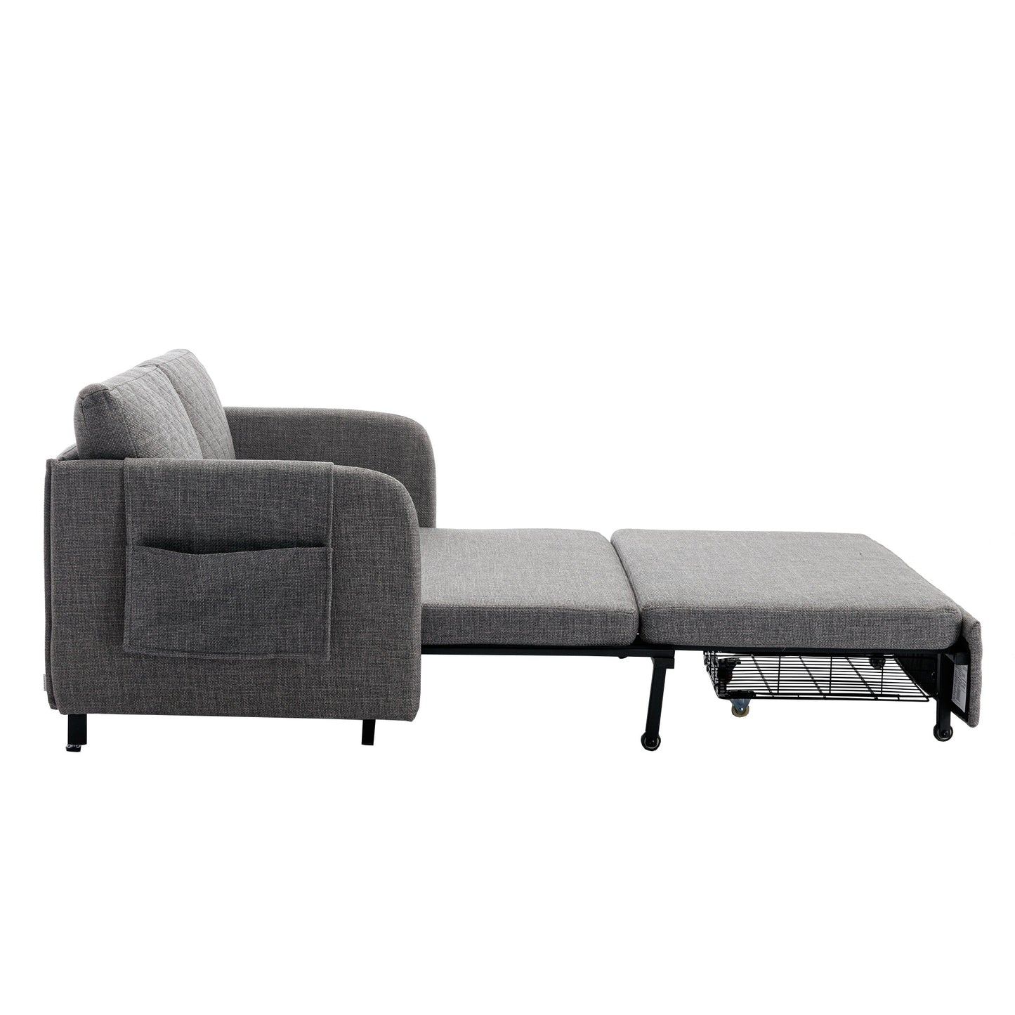 HOMEFUN Linen/PU Loveseat Convertible Storage Sleeper Sofa Bed with Headboard