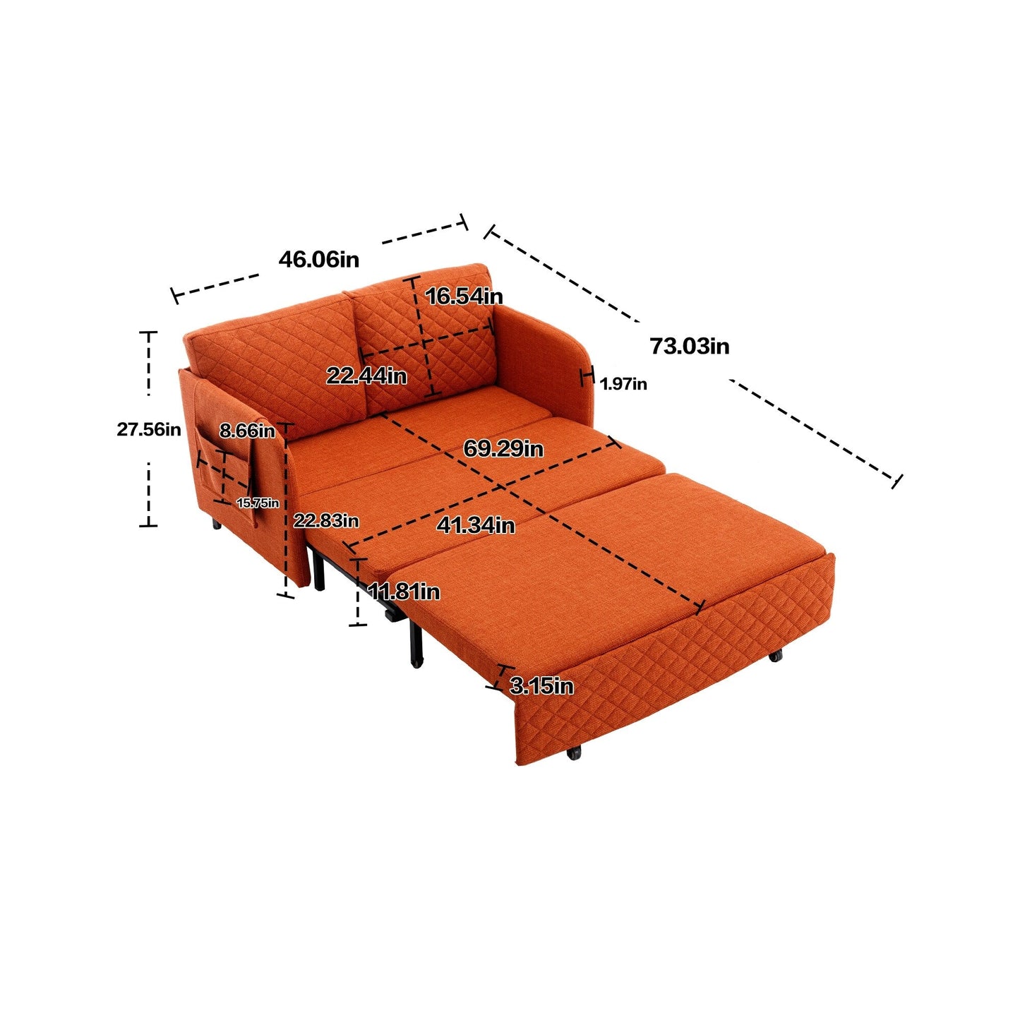 HOMEFUN Linen/PU Loveseat Convertible Storage Sleeper Sofa Bed with Headboard
