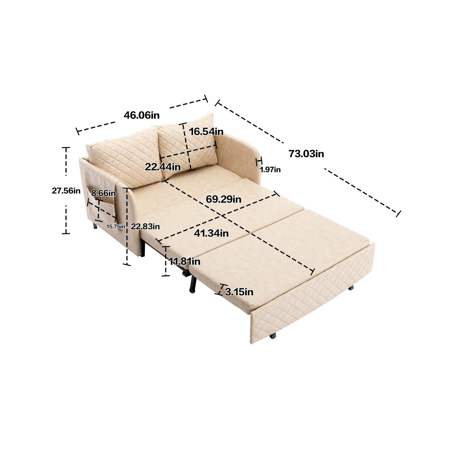 HOMEFUN Linen/PU Loveseat Convertible Storage Sleeper Sofa Bed with Headboard
