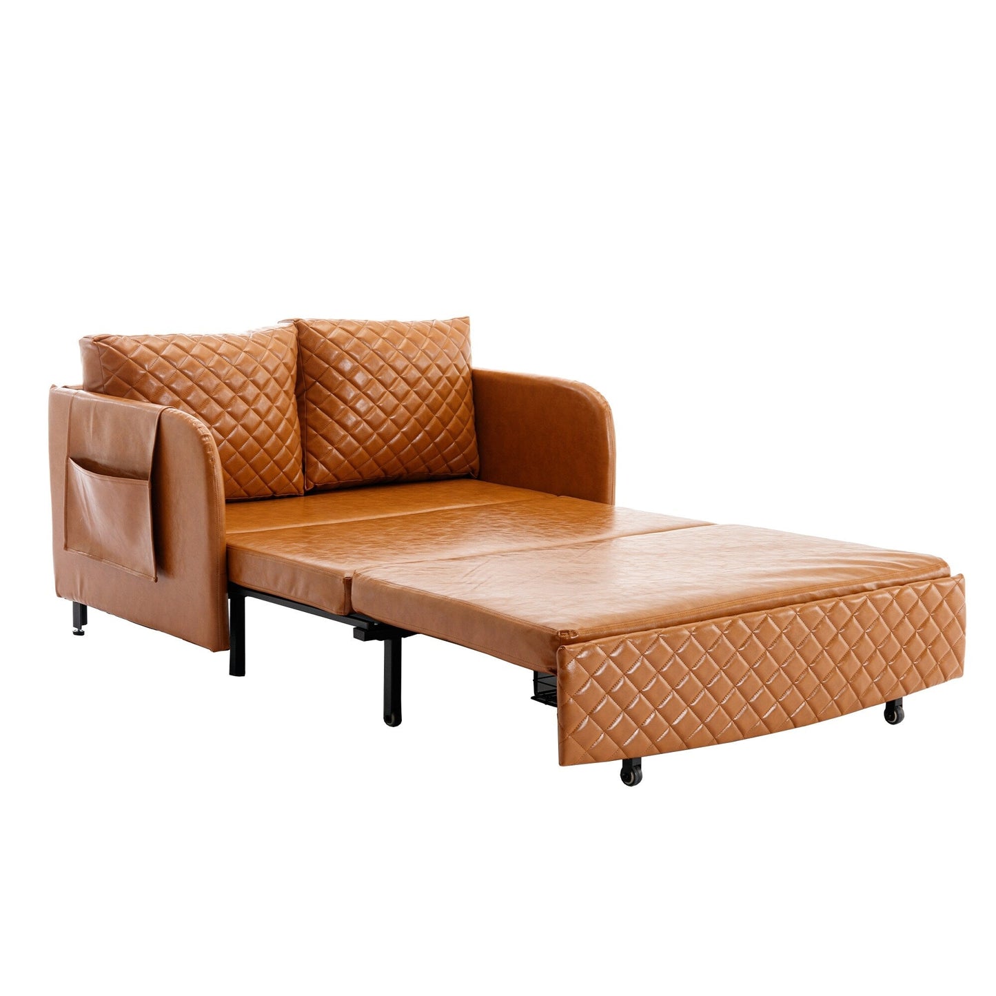 HOMEFUN Linen/PU Loveseat Convertible Storage Sleeper Sofa Bed with Headboard