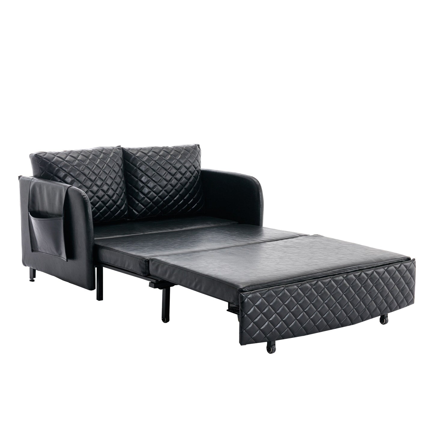 HOMEFUN Linen/PU Loveseat Convertible Storage Sleeper Sofa Bed with Headboard