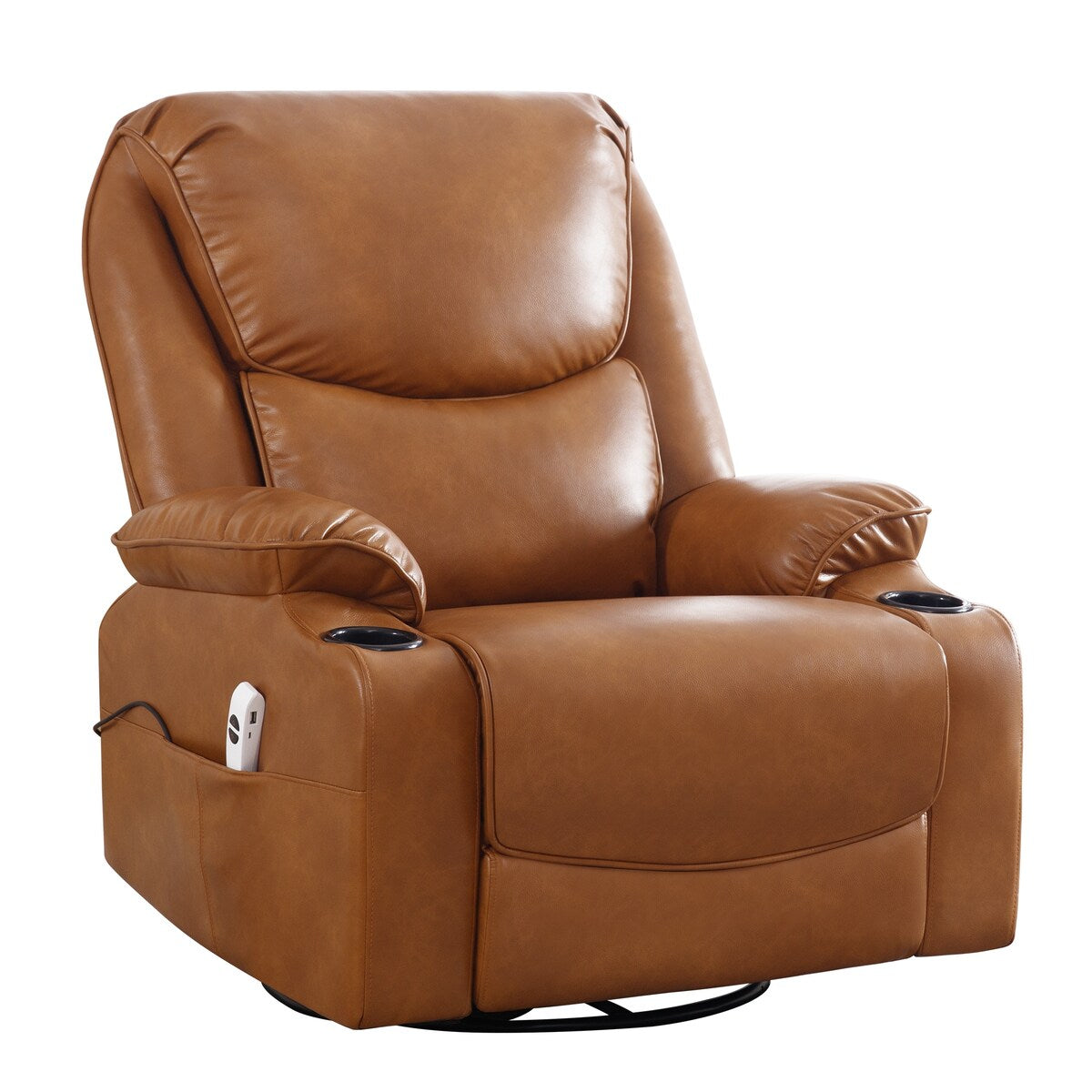 HOMYKA 34.2'' Wide Faux Leather Swivel Rocking Power Recliner Chair With USB Port